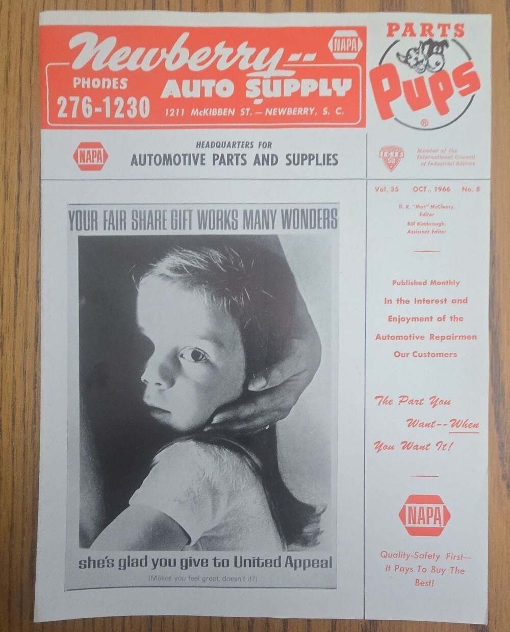Vintage NAPA Parts Pups Magazine October 1966 Volume 35 Issue 8